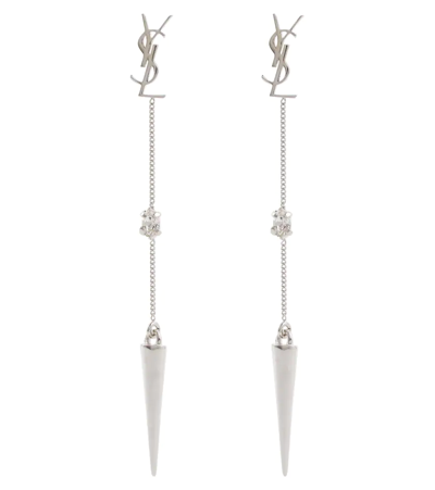 Saint Laurent Logo And Spike-embellished Brass And Glass Drop Earrings In Metallic