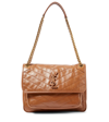 Saint Laurent Niki Baby Medium Quilted Crinkled-leather Shoulder Bag In Light Caramel