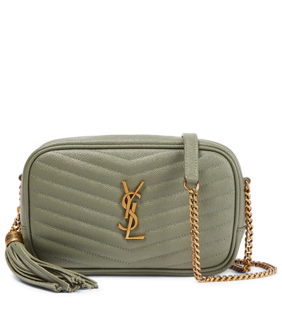 Saint Laurent Lou Mini Quilted Textured-leather Shoulder Bag In Light Green