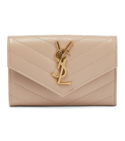 Saint Laurent Monogram Small Leather Wallet In Dark Beige