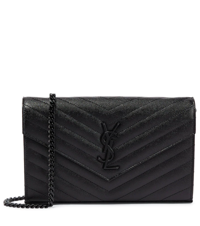 Saint Laurent Cassandre Leather Wallet On Chain In Black