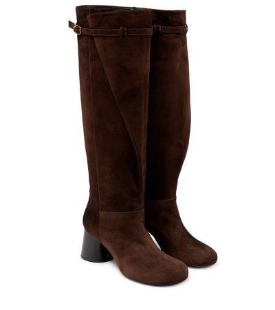 Khaite Admiral 45 Suede Knee-high Boots In Brown