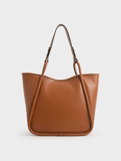 Charles & Keith Circle Handle Tote Bag In Cognac