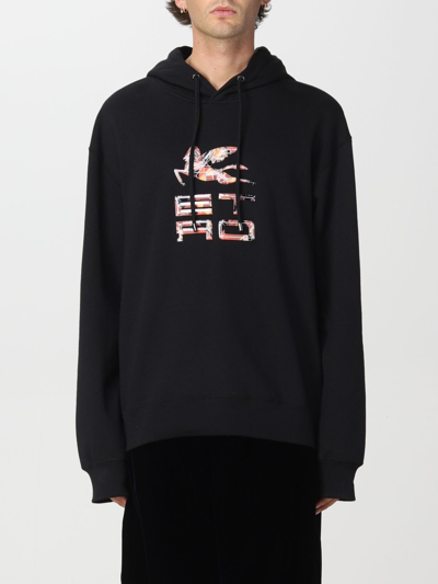 Etro Black Jersey Hoodie In Multi-colored