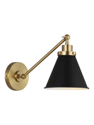 Chapman & Myers Single Arm Task Sconce Lamp In Midngiht Black Burnished Brass