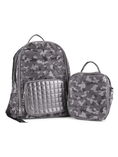 Bari Lynn Kid's Quilted Camo Backpack & Lunch Box Set In Grey