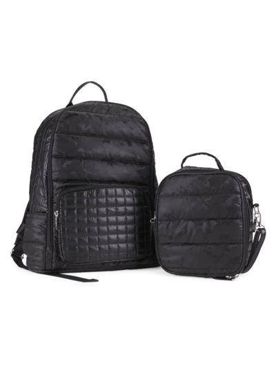 Bari Lynn Kid's Quilted Camo Backpack & Lunch Box Set In Black