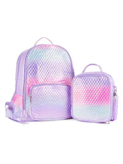 Bari Lynn Kid's Quilted Ombre Backpack & Lunch Box Set In Purple
