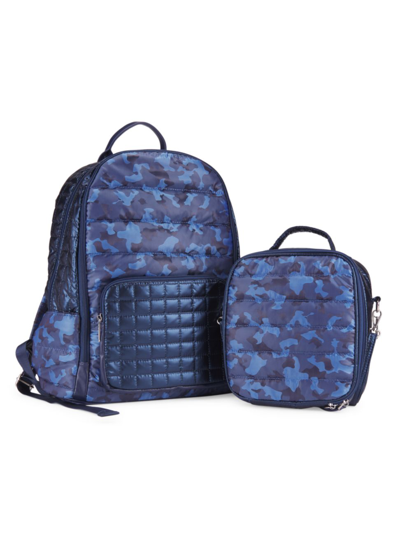Bari Lynn Kid's Quilted Camo Backpack & Lunch Box Set In Navy