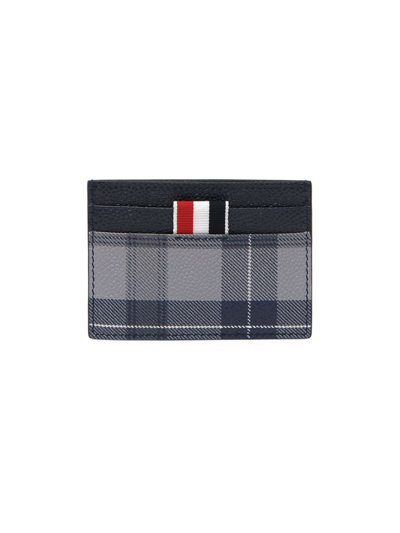 Thom Browne Tartan-print Pebbled-leather Card Holder In Multi-colored