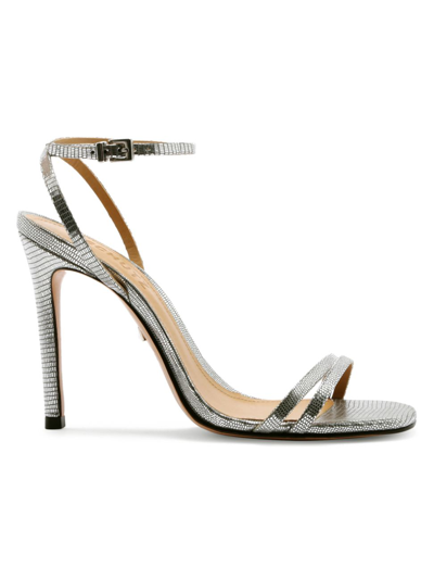 Schutz Altina Leather Sandal In Silver Lizard