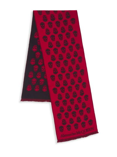 Alexander Mcqueen Reversible Skull Wool Scarf In Lacquer Blue