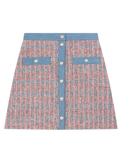 Maje Jenise Button-embellished Organic Cotton-blend Tweed Mini Skirt In Red Blue