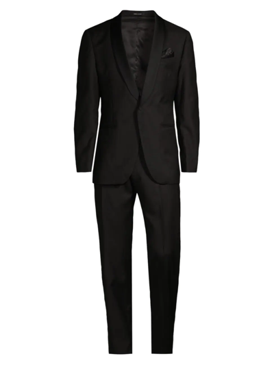 Saks Fifth Avenue Collection Satin Shawl Collar Wool Suit In Black