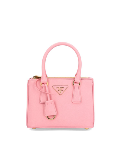 Prada Micro Galleria Logo Plaque Tote Bag In Pink
