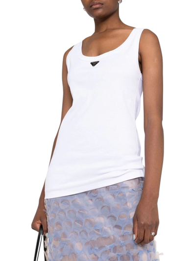 Prada Logo-plaque Sleeveless Vest Top In Bianco