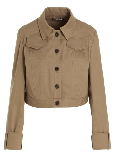 Alberta Ferretti Cropped Cotton Blend Gabardine Jacket In Beige