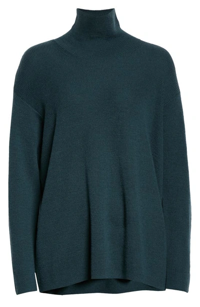 Eileen Fisher Merino Wool Turtleneck Sweater In Deep Agean