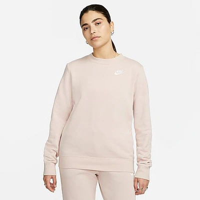 Nike Women's Sportswear Club Fleece Crewneck Sweatshirt In Pink Oxford/white