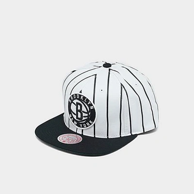 Mitchell And Ness Mitchell & Ness Brooklyn Nets Nba Pinstripe Snapback Hat In White