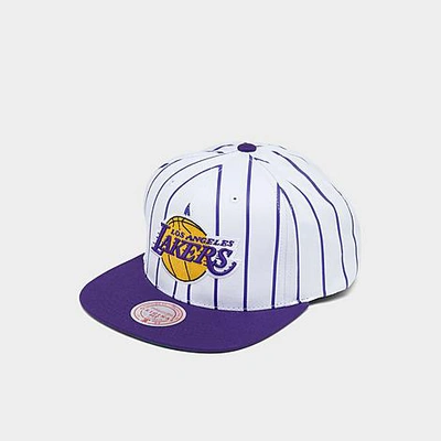Mitchell And Ness Mitchell & Ness Los Angeles Lakers Nba Pinstripe Snapback Hat In White