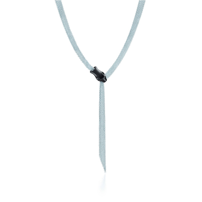 Tiffany & Co Elsa Peretti® Snake Necklace In Sterling Silver Mesh With Black Jade