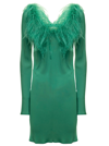 Giuseppe Di Morabito Green Crepe De Chine Dress With Feathers Gianluca Capannolo Woman In Emerald Green
