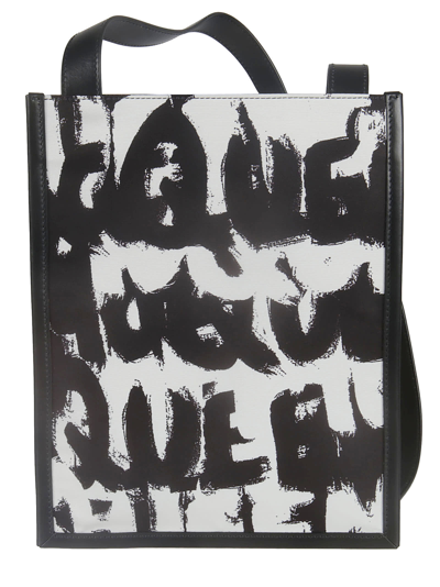 Alexander Mcqueen Paint Flat Shoulder Bag In Black/white