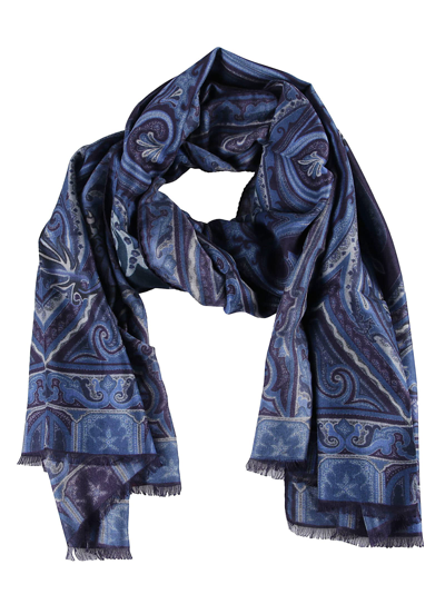 Etro Printed Fringed Edge Scarf In Blue