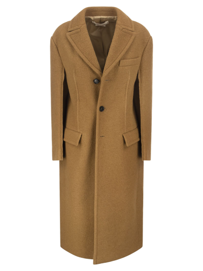 Marni Stitching Play On A Classic: The New Long Wool Bouclé Jacket For Women In Caramel