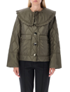 Ganni Ripstop Recycled Quilted Oversized Ruffle Collared Jacket In Kalamata