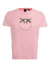 PINKO PINK QUENTIN T-SHIRT WITH APPLIED BEADS IN JERSEY PINKO WOMAN