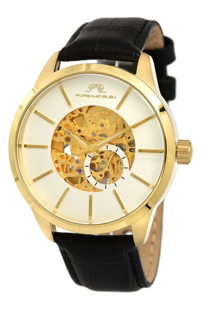 Porsamo Bleu Cassius Leather Strap Watch, 45mm In Gold