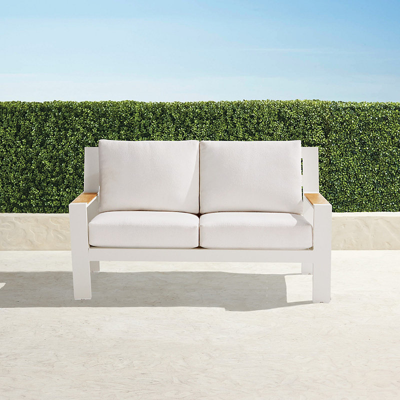 Frontgate Calhoun Loveseat With Cushions In Matte White Aluminum