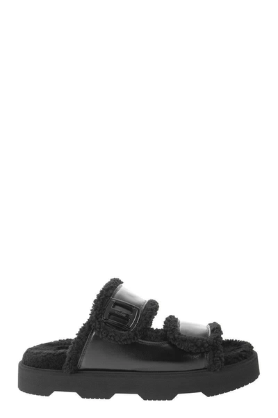 Hogan H222 - Sandal With Fur In Black
