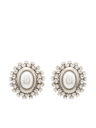 Alessandra Rich Silver Tone Crystal Embellished Stud Earrings In Crystal & Silver