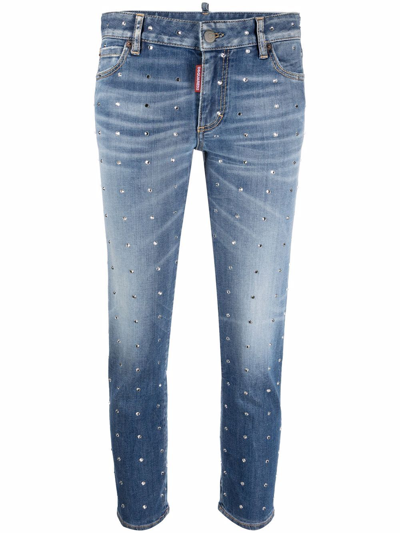 Dsquared2 Crystal-embellished Cropped Jeans In Blue