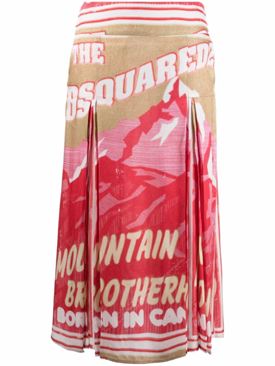 Dsquared2 Logo Box-pleat Skirt In Pink