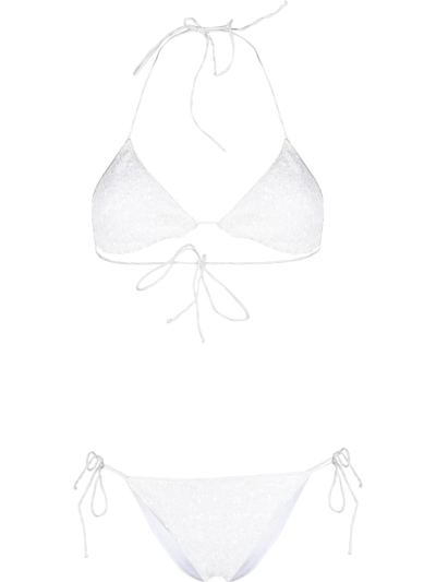Oseree Sequinned Halter Neck Bikini Set In White