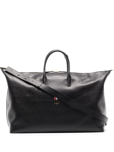 Thom Browne 红白蓝条纹皮质中号旅行包 In Black