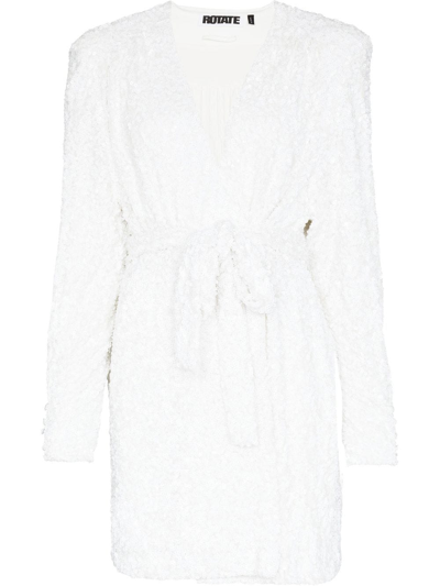 Rotate Birger Christensen Samantha Sequin Wrap Dress In Weiss