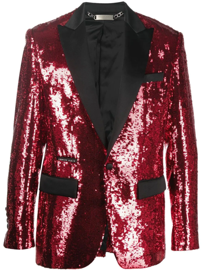 Philipp Plein Sequin Single-breasted Blazer In Rot