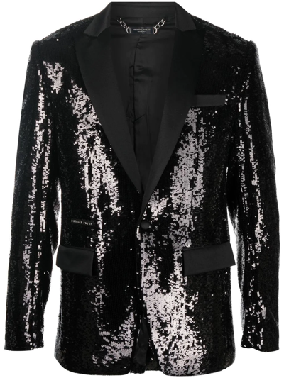 Philipp Plein Sequin Single-breasted Blazer In Schwarz