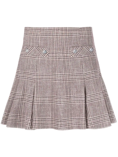 Maje Jinone Pleated Plaid Mini Skirt In Burgundy