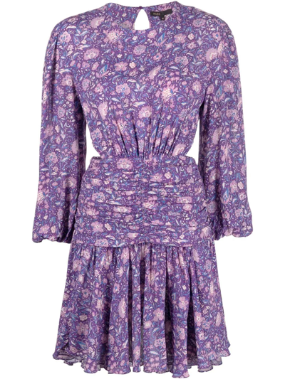 Maje Roleta Floral Cutout Long Sleeve Dress In Purple