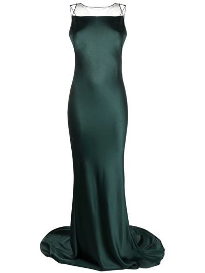 Maison Margiela Satin Open-back Trumpet Gown With Sheer Detail In Green