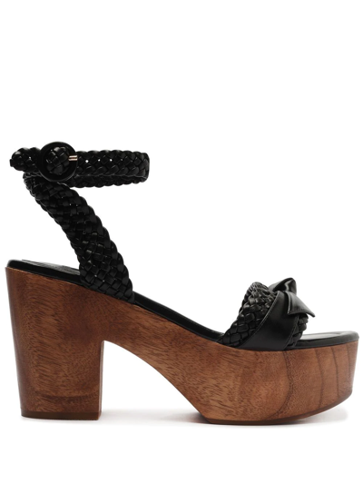 Alexandre Birman Clarita Woven Leather Bow Clog Sandals In Black