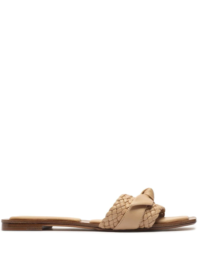 Alexandre Birman Clarita Woven Bow Flat Sandals In Beige