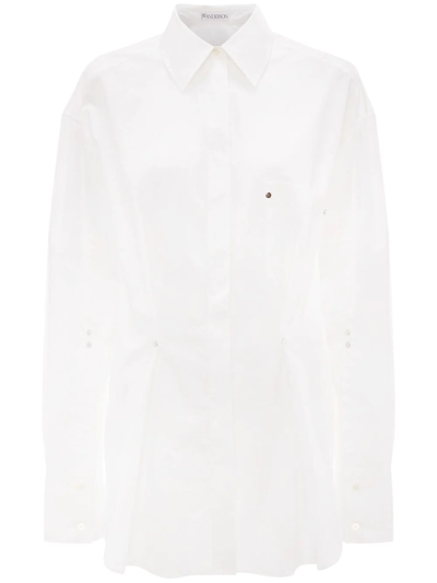 Jw Anderson Rivet Pleat Cotton Shirt In Weiss
