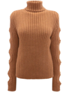 Jw Anderson Merino Wool Cutout-sleeve Turtleneck Sweater In Braun